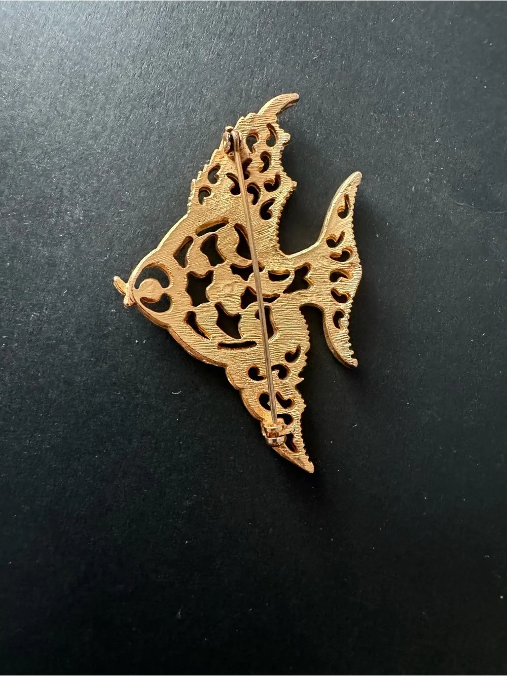 Vintage Cloisonné Style Fish Brooch Gold Tone Enamel Colorful Openwork